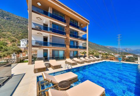 Kaş’ta Deniz Manzaralı Havuzlu 4 Kişilik Günlük Kiralık Lüks Apart - V1018